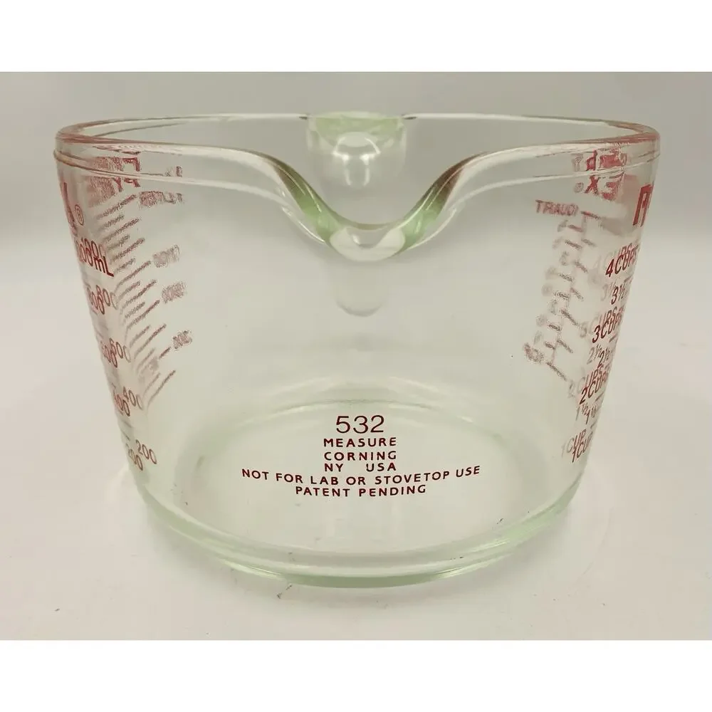Pre-1998 VTG PYREX #532 Glass Measuring 4-Cup 1-Qt 32 Oz. w/Red Letters & Handle